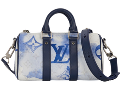 Watercolor Keepall Bandouliere XS, Canvas, White/Blue, FL1201, DB, 3*
